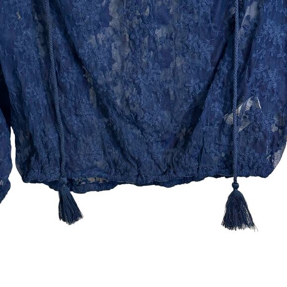 Free People Jubilee Blue Sheer Lace Embroidered Floral Boho Blouse XS - Picture 8 of 13